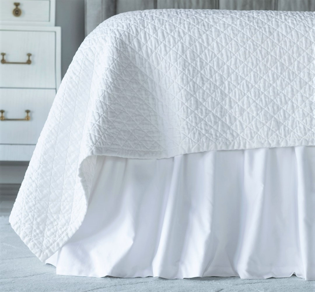 BATTERSEA GATHERED BED SKIRT / WHITE COTTON 3/22X86  -- ALSO AVAILABLE IN TAUPE & IVORY