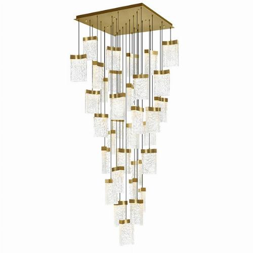 Lava Integrated LED 36in Brass Chandelier with Handcrafted Glass