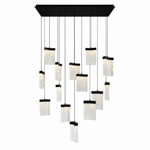 Lava Integrated LED 48in Black Chandelier with Handcrafted Glass