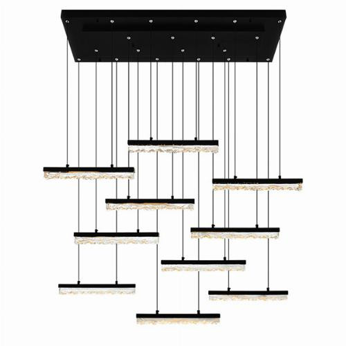Stagger Integrated LED 48in Black Chandelier with Handcrafted Glass