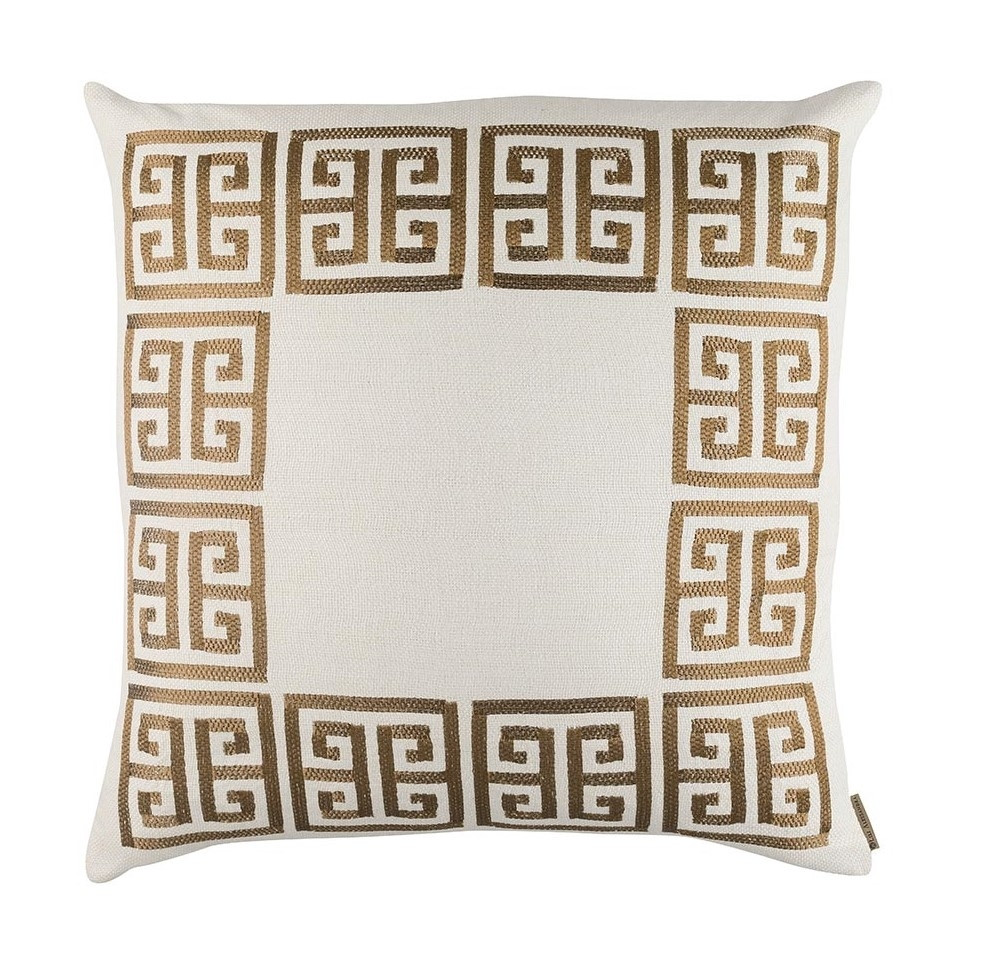 GUY EURO PILLOW - IVORY BASKETWEAVE & GOLD EMBROIDERY 28X28