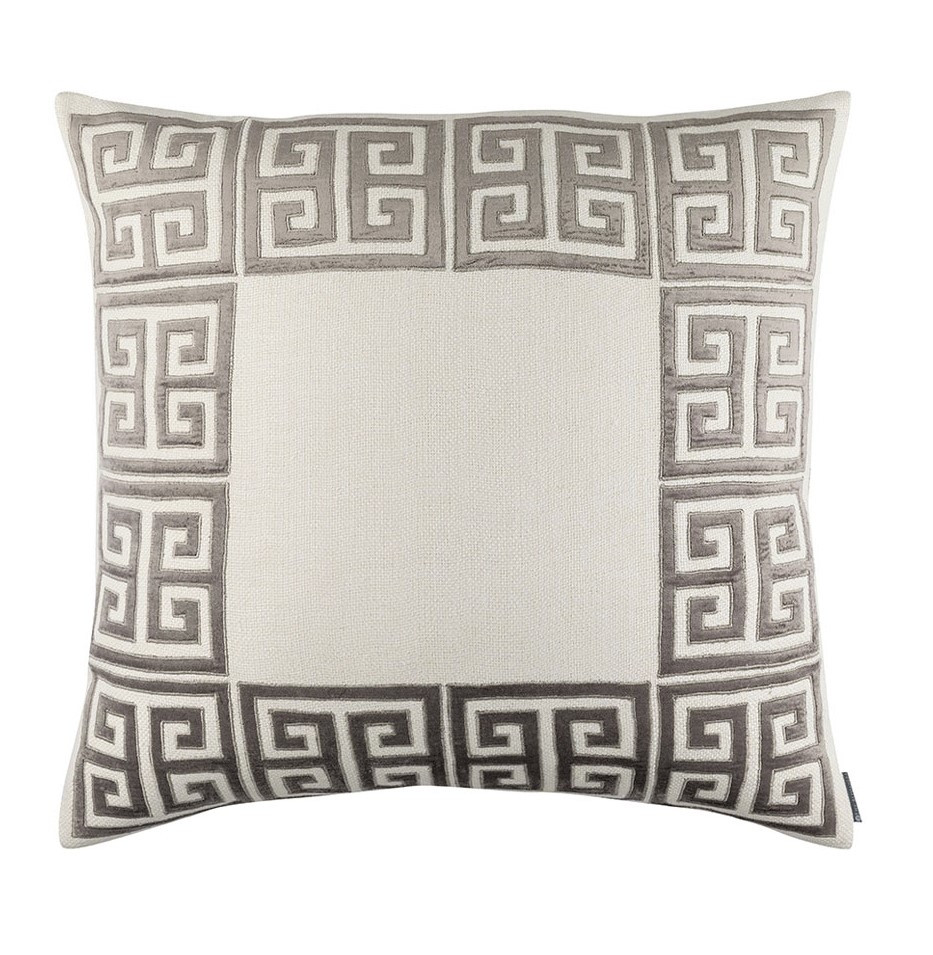 GUY EURO PILLOW - IVORY BASKETWEAVE & PLATINUM EMBROIDERY 28x28