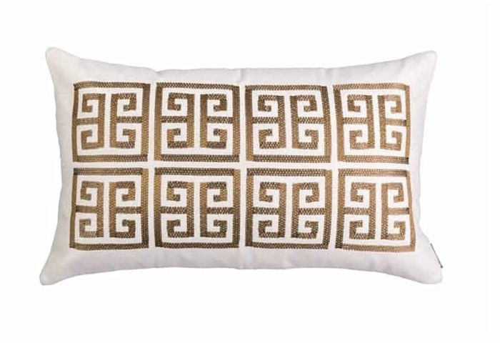 GUY LG. RECT. BORDER PILLOW IVORY BASKETWEAVE/ GOLD METALLIC EMBROIDERY 18X30