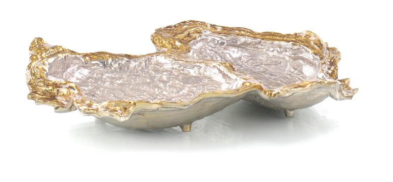 Double Oyster Bowl in Gold and Silver Enamel