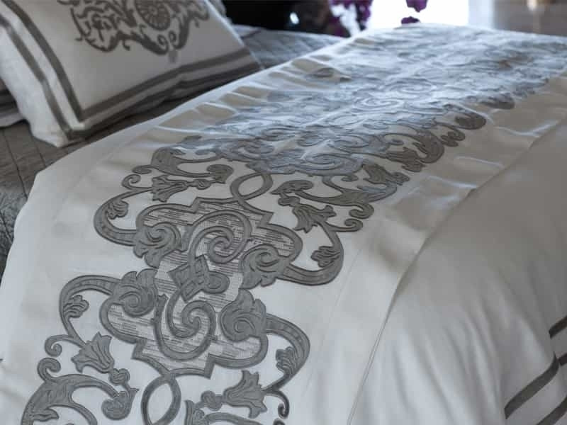 Mozart Luxury Bedding White/Silver Linen Throw Blanket
