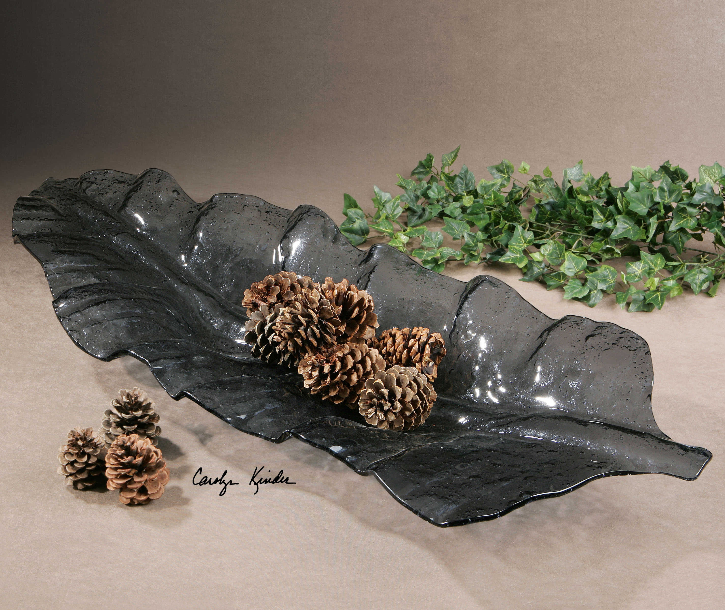 Curved Smoked-Leaf Glass Tray  (Low Stock)