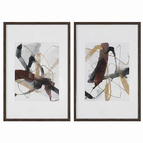 BURGUNDY INTERJECTION FRAMED PRINTS, S/2