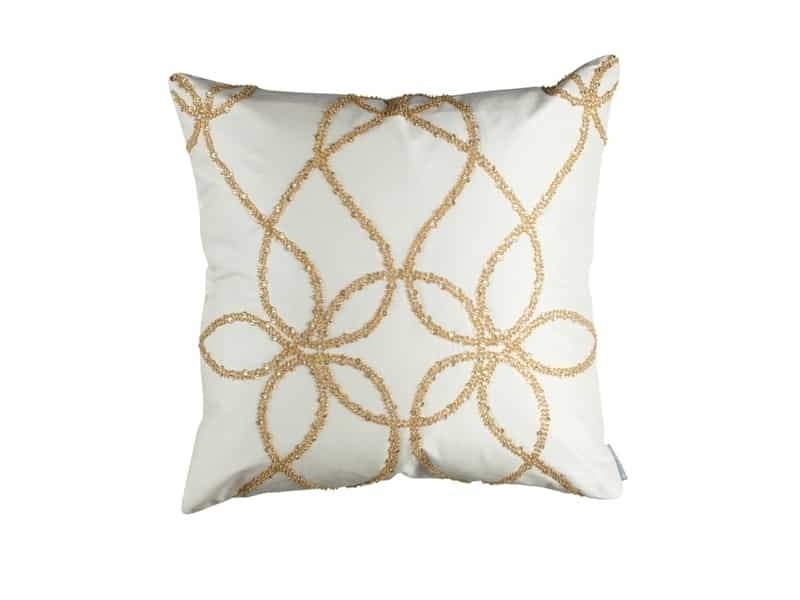 WHIMSICAL SQ. PILLOW / IVORY SILK / GOLD GLASS CRYSTALS 22X22