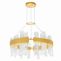 Guadiana Integrated LED 32in Satin GOLD Chandelier with Handcrafted Glass