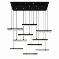 Stagger Integrated LED 48in Black Chandelier with Handcrafted Glass