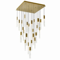Greta Integrated LED 28in Brass Chandelier with Handcrafted Glass