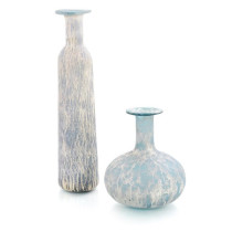 Powder Blue Jar and Vase with Silver Overlay, Set/2 