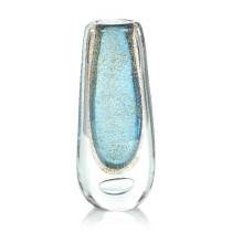 Gold Flecked Blue Handblown Glass Vase I