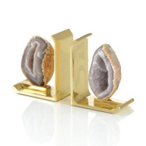 A Set of Two Agate on Brass Bookends
