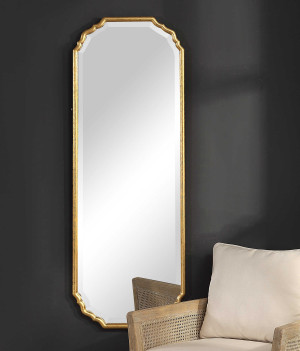 Metallic Gold Leaf Mirror with Curved Corners - Tall