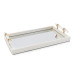 White Enameled Decorative Mirrored Tray w/Alabaster Handles